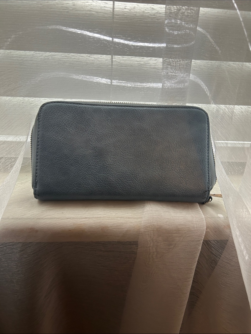 Zip-Around Women's Wallet in Slate Blue with wrist strap